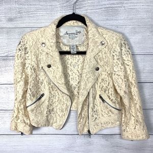 American Rag Cream Lace Crop Moto Jacket